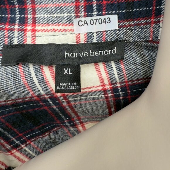 HARVE BENARD Plaid Red White Black & Blue Button Up 3/4 Sleeves Shirt Size XL - Picture 4 of 9